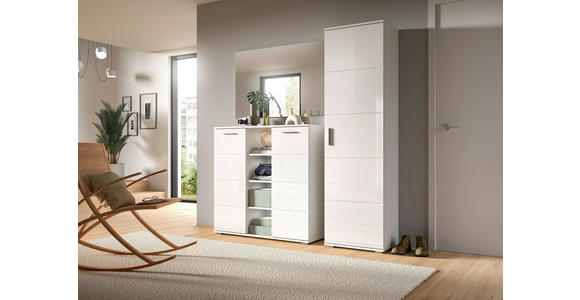 GARDEROBENSCHRANK Prego  in 55/191/37 cm  - Weiß Hochglanz/Silberfarben, Design, Holzwerkstoff/Kunststoff (55/191/37cm) - Xora