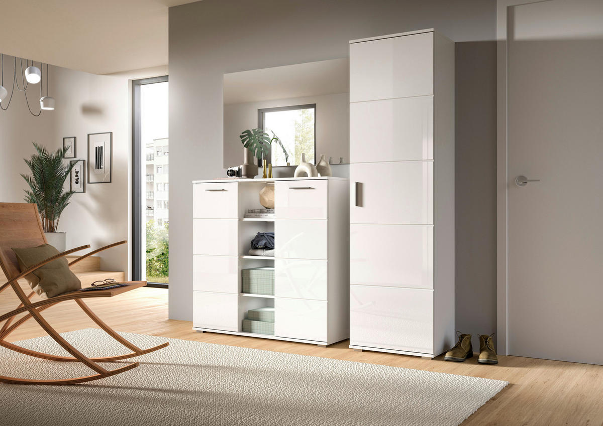 GARDEROBENSCHRANK Prego  in 55/191/37 cm  - Weiß Hochglanz/Silberfarben, Design, Holzwerkstoff/Kunststoff (55/191/37cm) - Xora