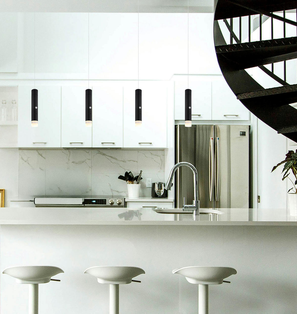 LED-HÄNGELEUCHTE PELO 38/120 cm   - Klar/Schwarz, Design, Kunststoff/Metall (38/120cm) - Globo