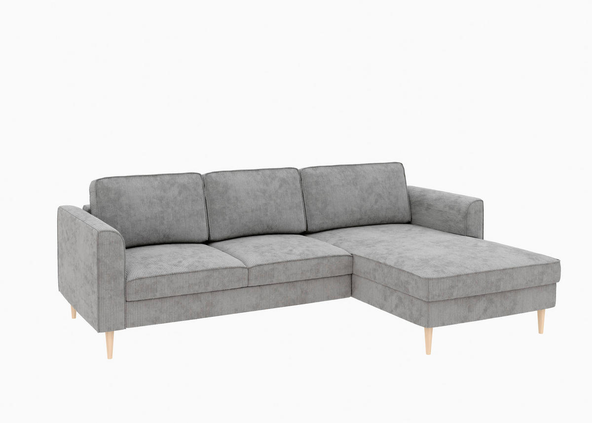 ECKSOFA Cord Grau  - Buchefarben/Grau, Modern, Holz/Textil (232/161cm) - Trendmanufaktur