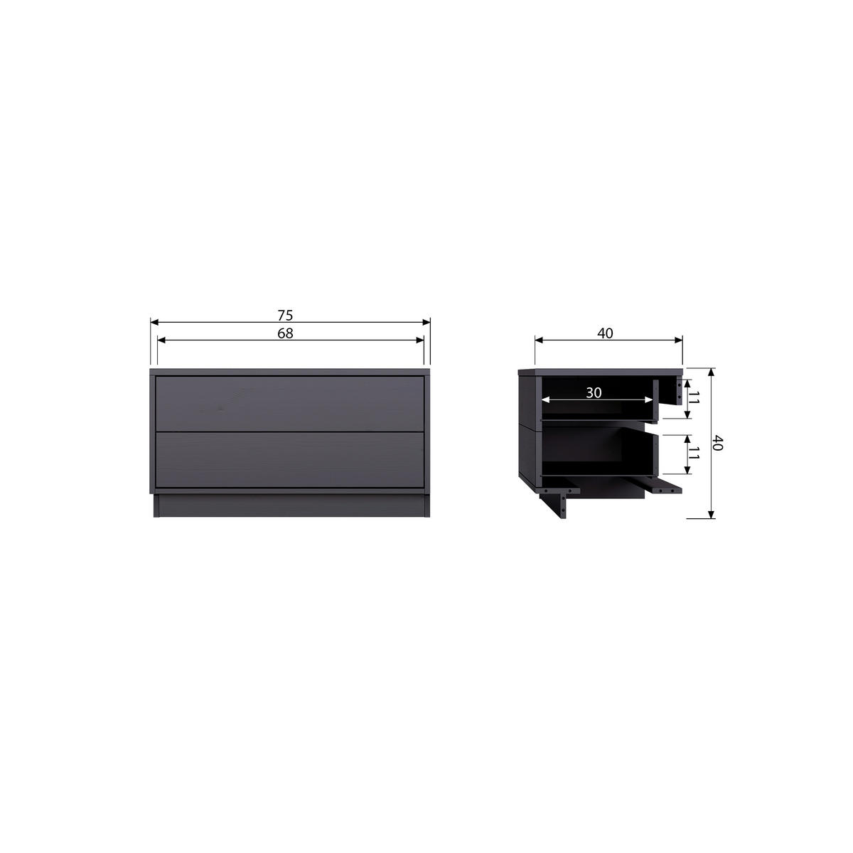 LOWBOARD 75/40/40 cm  - Schwarz, Design, Holz (75/40/40cm) - Livetastic