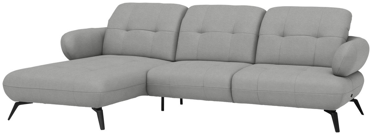 ECKSOFA Flachgewebe Hellgrau  - Hellgrau/Schwarz, Modern, Textil/Metall (180/282cm) - Novel