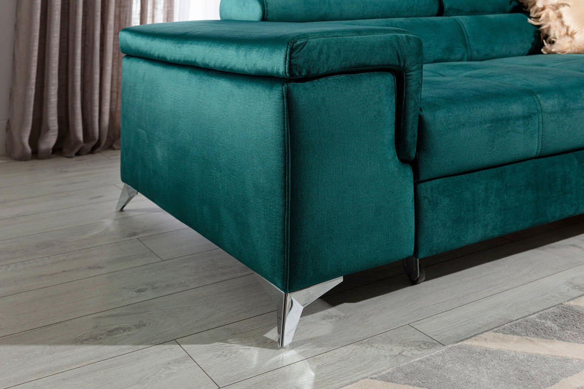 ECKSOFA  Grün Samt  - Silberfarben/Grün, Design, Textil/Metall (281/205cm) - MID.YOU