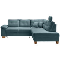ECKSOFA Petrol Cord Bettkasten, Schlaffunktion, Sitztiefenverstellung, Kopfstütze, Liegefläche im Originalstoff  - Petrol/Naturfarben, MODERN, Holz/Textil (274/206cm) - Livetastic