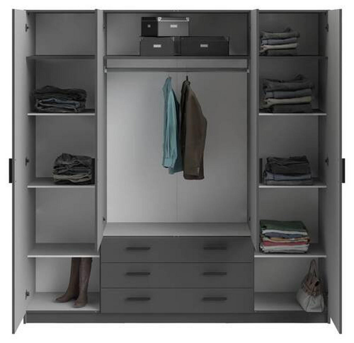 GARDEROB 195,5/200,4/49,6 cm 4-dörrar - mörkgrå/grå, Basics, metall/trämaterial (195,5/200,4/49,6cm) - Best Price