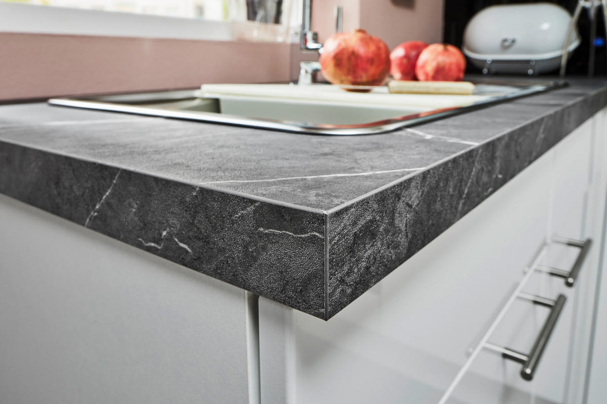 ECKKÜCHE 285/165 cm  in Grau, Weiß Hochglanz  - Edelstahlfarben/Weiß Hochglanz, Design, Holzwerkstoff/Metall (285/165cm) - Pino