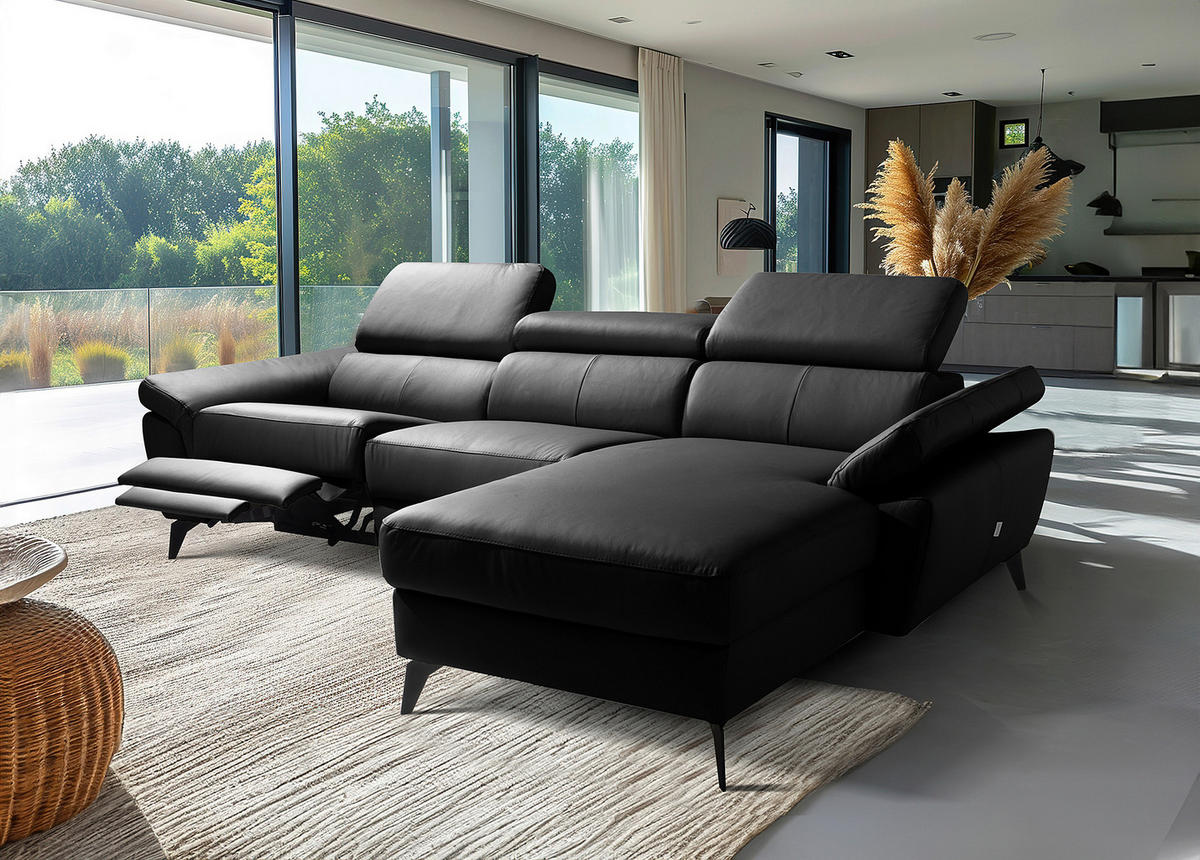 ECKSOFA  in Lederlook Echtleder Schwarz  252/179 cm  - Schwarz, Design, Leder/Textil (252/179cm) - Livetastic