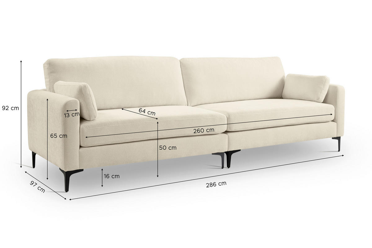 ČTYŘMÍSTNÁ POHOVKA, textil, krémová - černá/krémová, Basics, kov/dřevo (286/92/97cm) - MID.YOU