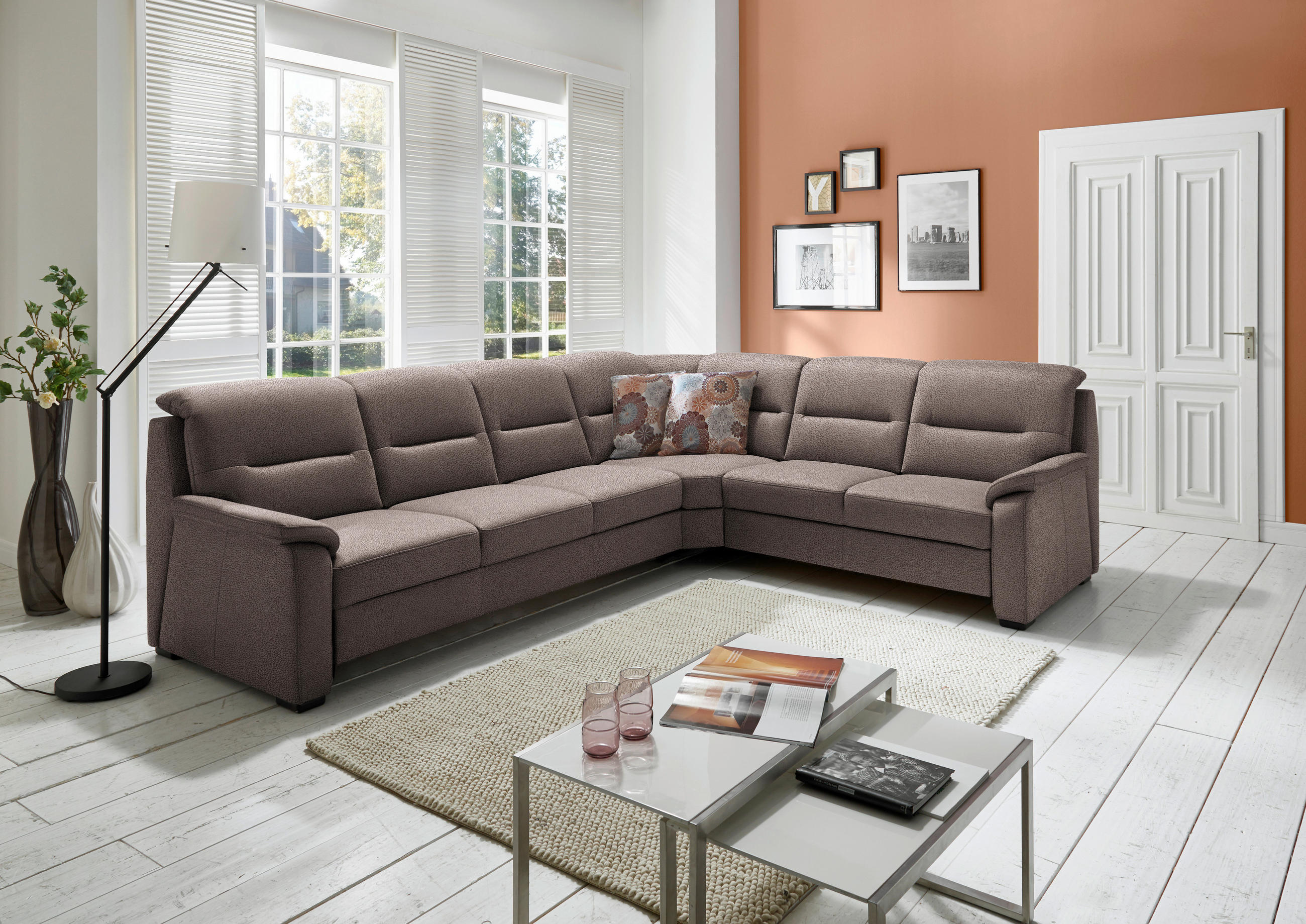 ECKSOFA in Mikrofaser Graubraun  - Graubraun/Schwarz, Konventionell, Holz/Textil (303/245cm) - Beldomo Comfort