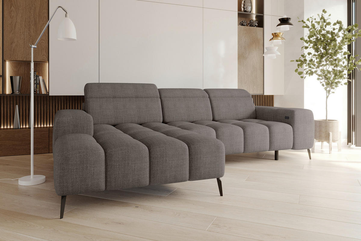 ECKSOFA Taupe Flachgewebe Rücken echt, Kopfteilverstellung, Sitztiefenverstellung  - Taupe/Schwarz, KONVENTIONELL, Kunststoff/Textil (171/273cm) - Carryhome