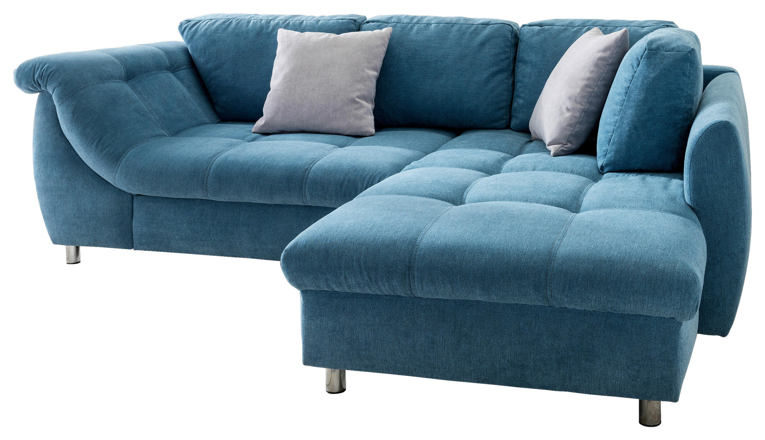 ECKSOFA Blau, Silberfarben Mikrofaser - Chromfarben/Blau, Design (250/190cm) - Livetastic
