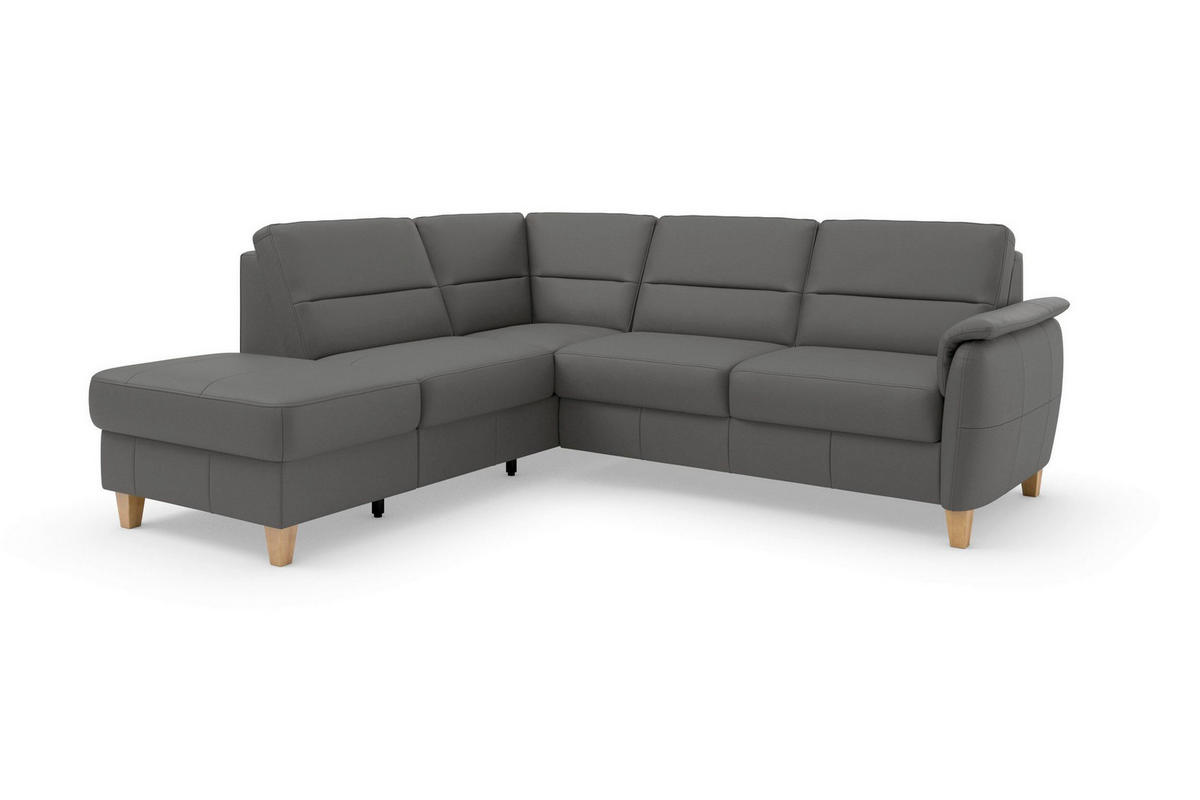 ECKSOFA Echtleder Mokka  - Eichefarben/Mokka, Basics, Leder/Holz (212/236cm) - Sit & More