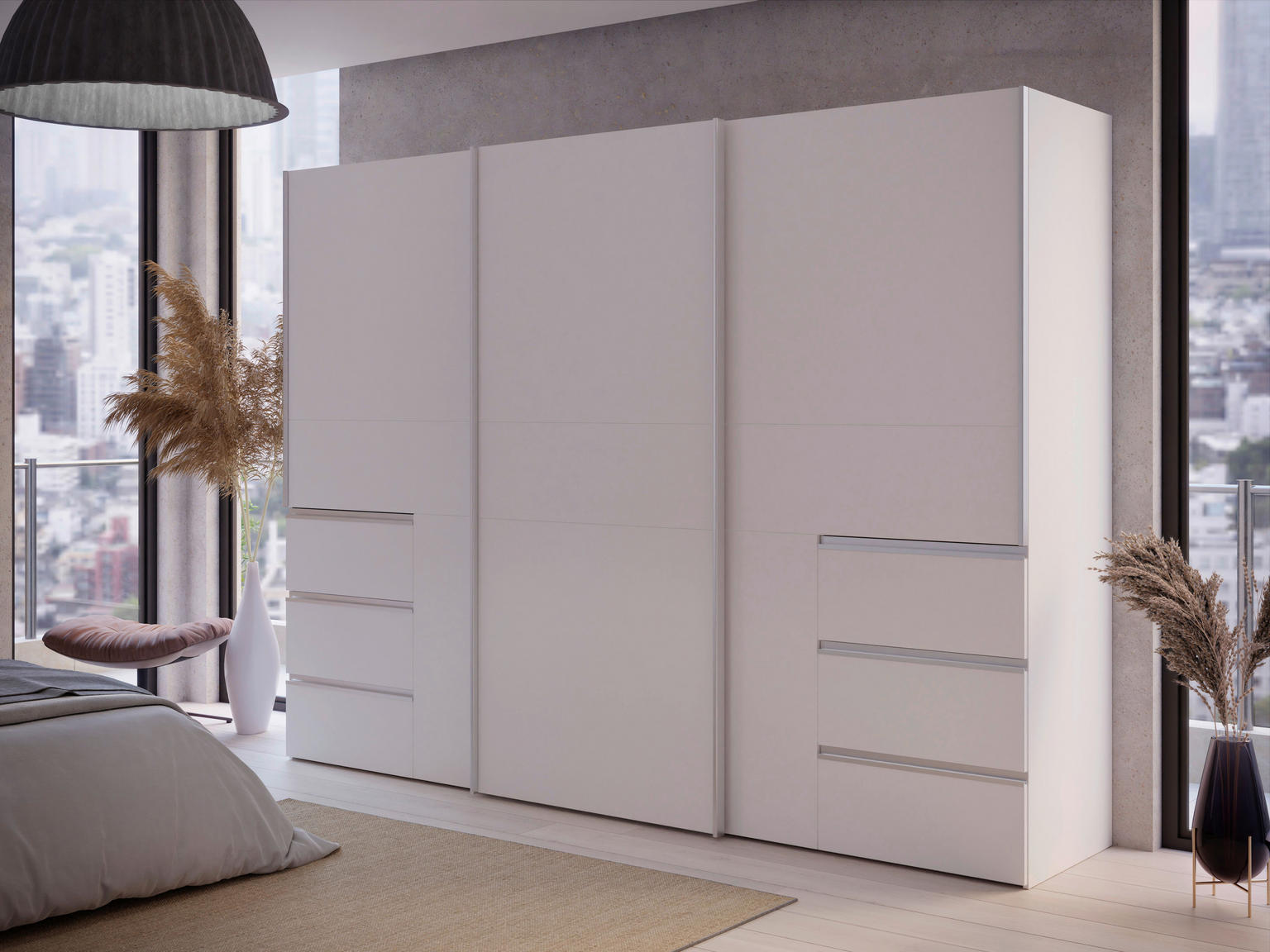SCHWEBETÜRENSCHRANK 270/200/61 cm 3-türig Weiß - Einrichtungsbeispiel
