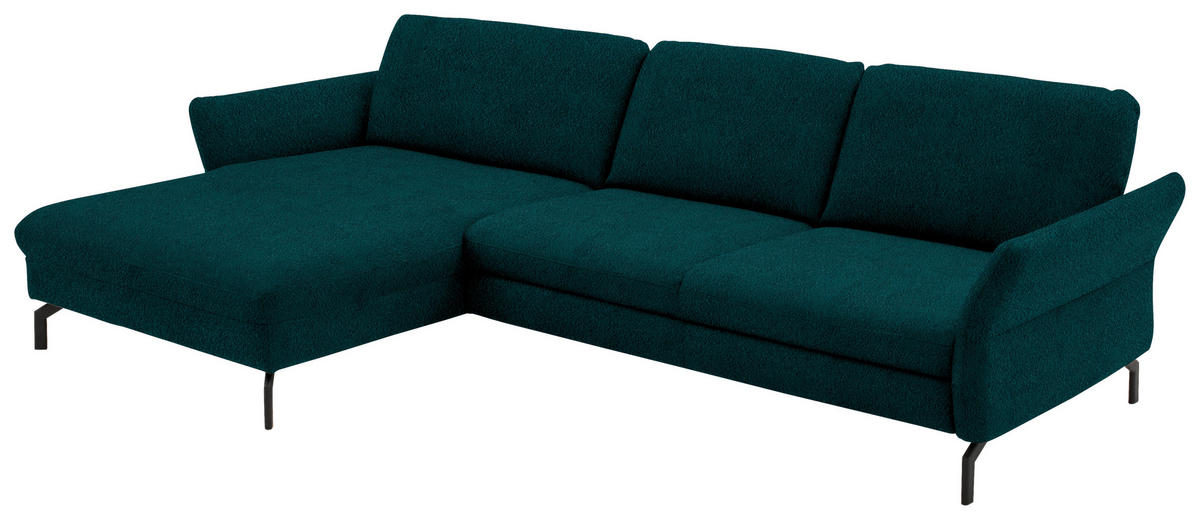 ECKSOFA in Velours Petrol  179/306 cm  - Petrol/Schwarz, Design, Textil/Metall (179/306cm) - Beldomo System