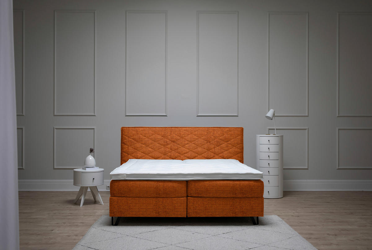 BOXSPRINGBETT 180/200 cm  in Cognac  - Cognac/Schwarz, Konventionell, Holz/Textil (180/200cm) - Sjöholm
