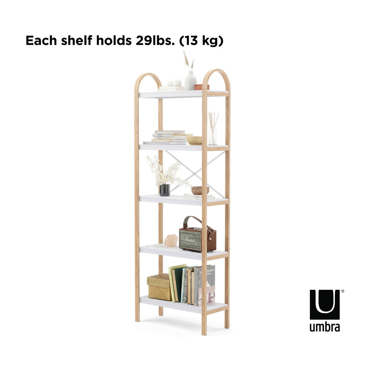 REGAL 61/170/26 cm naravne barve, bela  - barva oreha/bela, Basics, les (61/170/26cm) - Umbra