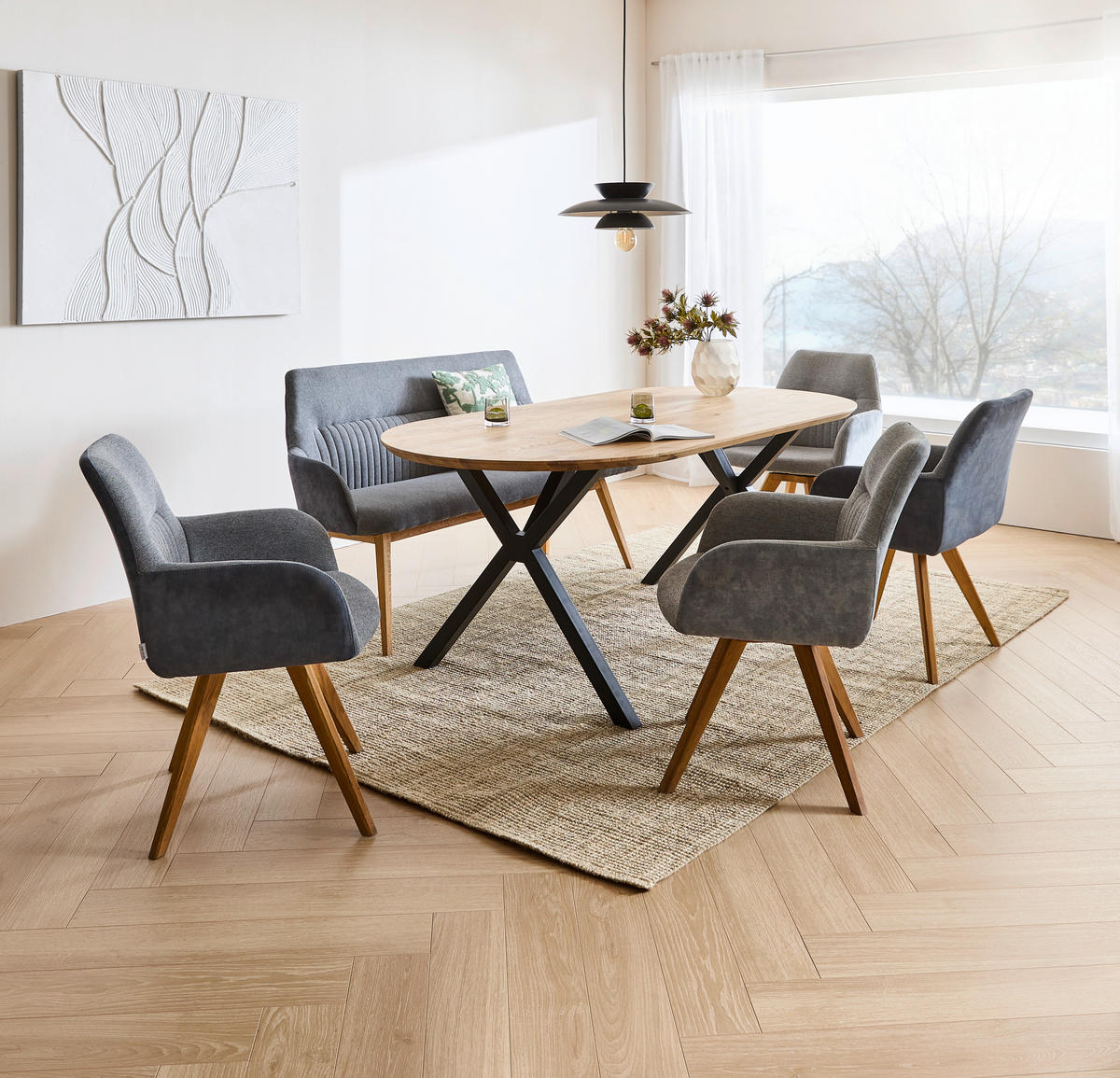 ARMLEHNSTUHL  in Webstoff  - Eichefarben/Dunkelgrau, KONVENTIONELL, Holz/Textil (61/88/69cm) - Linea Natura
