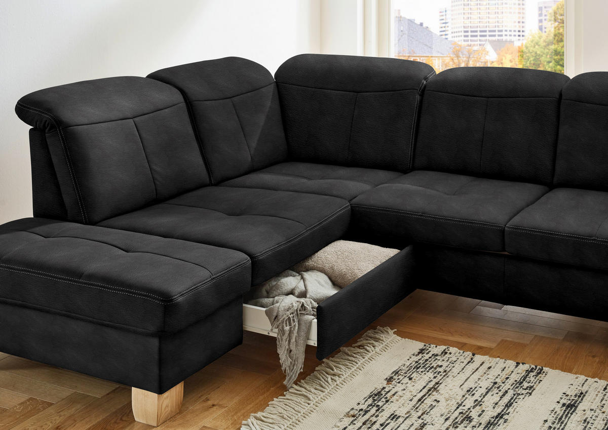 WOHNLANDSCHAFT in Mikrofaser Dunkelgrau  - Wildeiche/Dunkelgrau, Konventionell, Holz/Textil (243/343/185cm) - Voleo