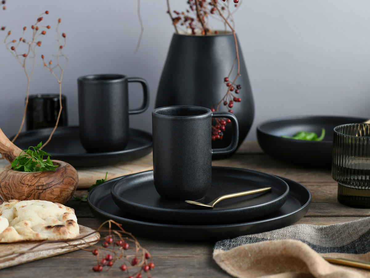 KOMBISERVICE Schwarz Uno 8-teilig 2 Personen  - Schwarz, Basics, Keramik - Creatable