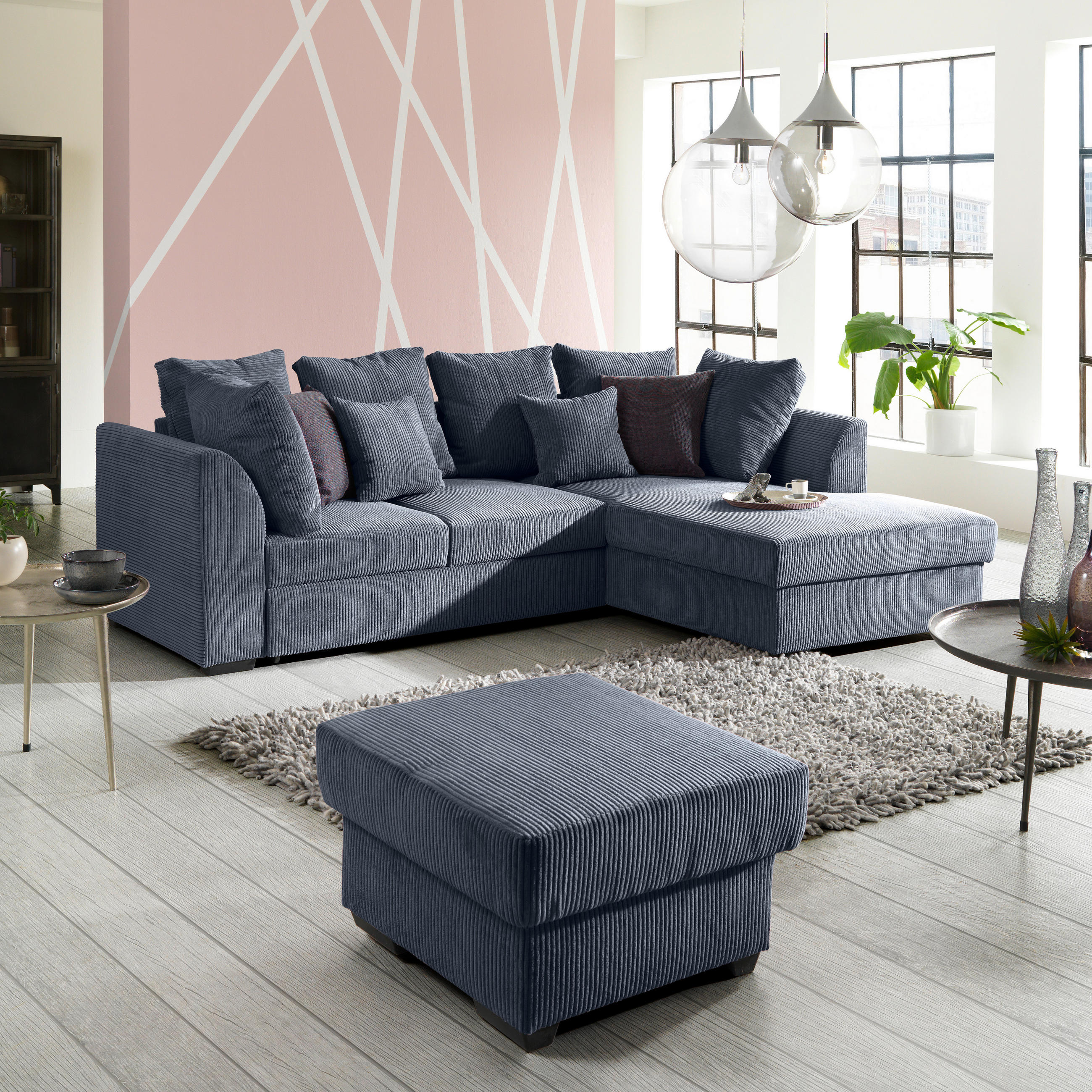 HÖRNSOFFA i manchester grå  - svart/grå, Design, textil/plast (259/174cm) - Livetastic
