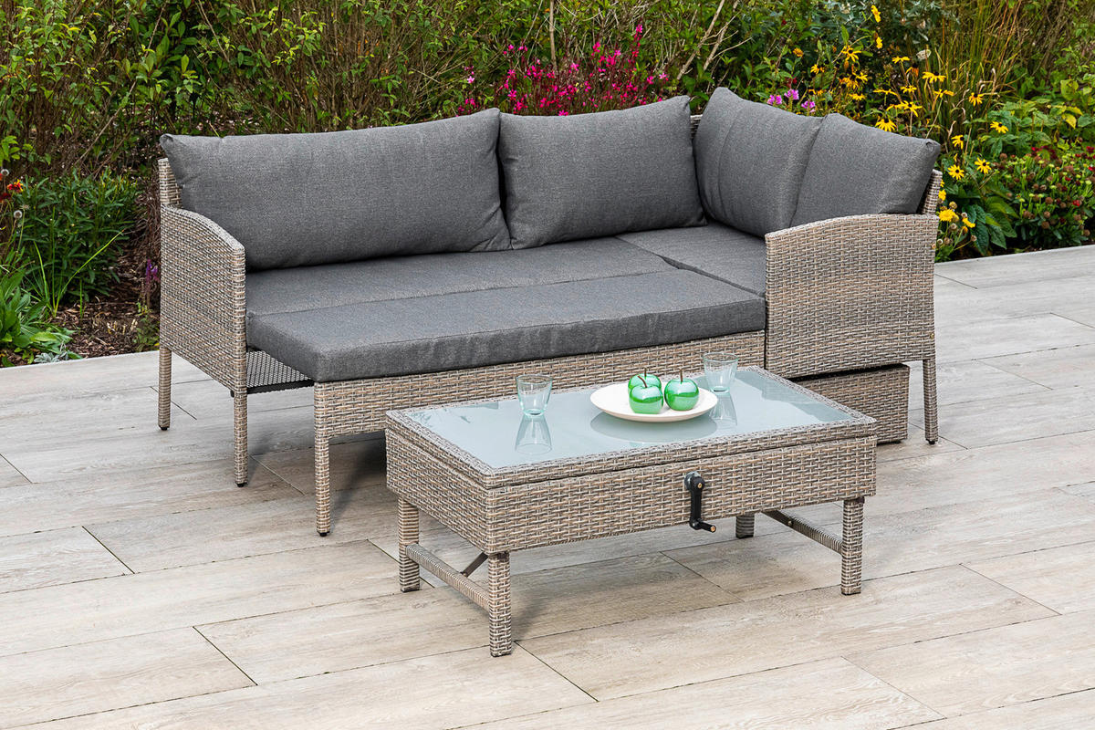 LOUNGEGARNITUR  190/113 cm  Stahl  - Beige, MODERN, Glas/Kunststoff (190/113cm) - Gardenson