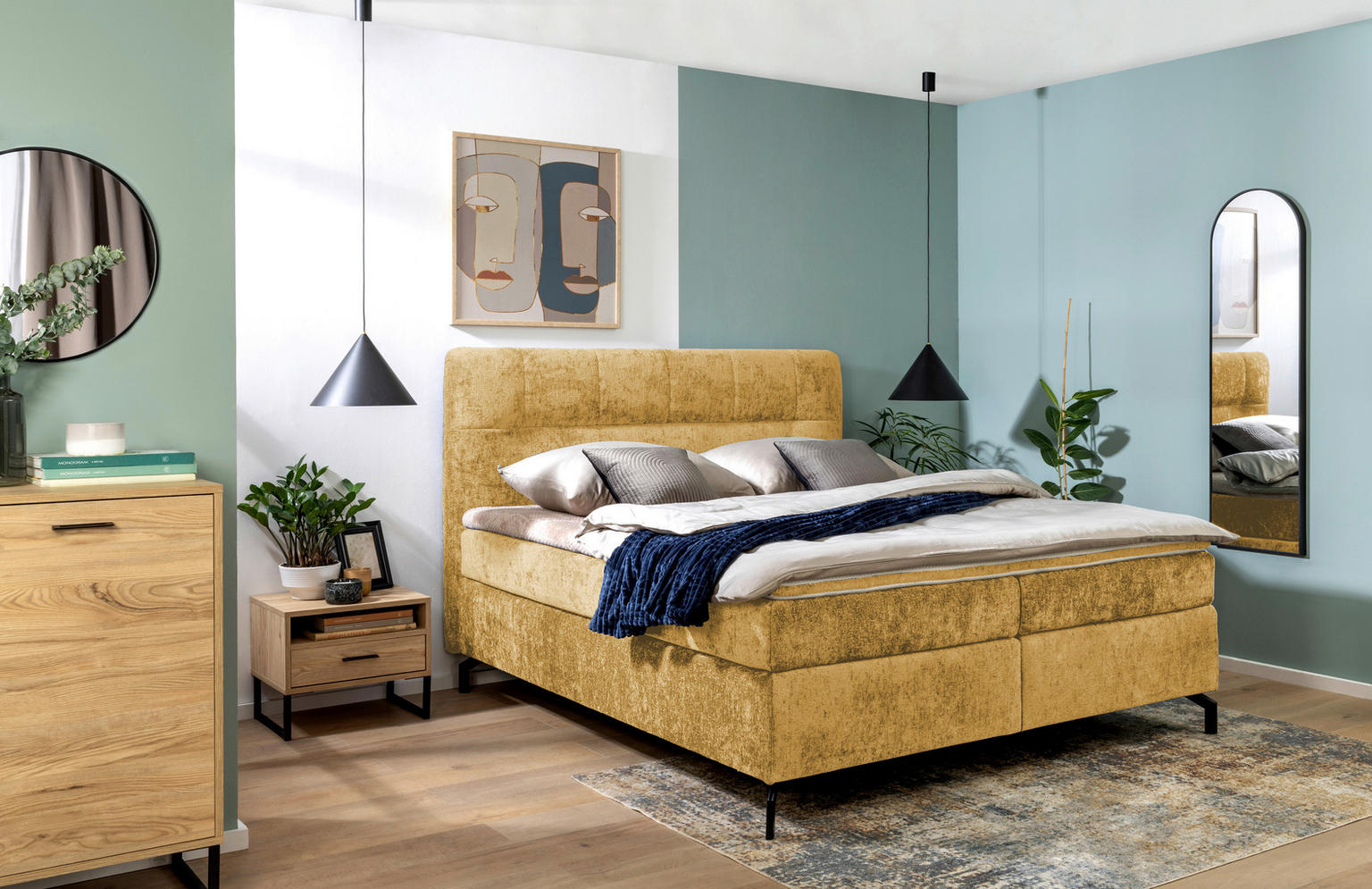 BOXSPRINGBETT 160/200 cm in Currygelb - Einrichtungsbeispiel