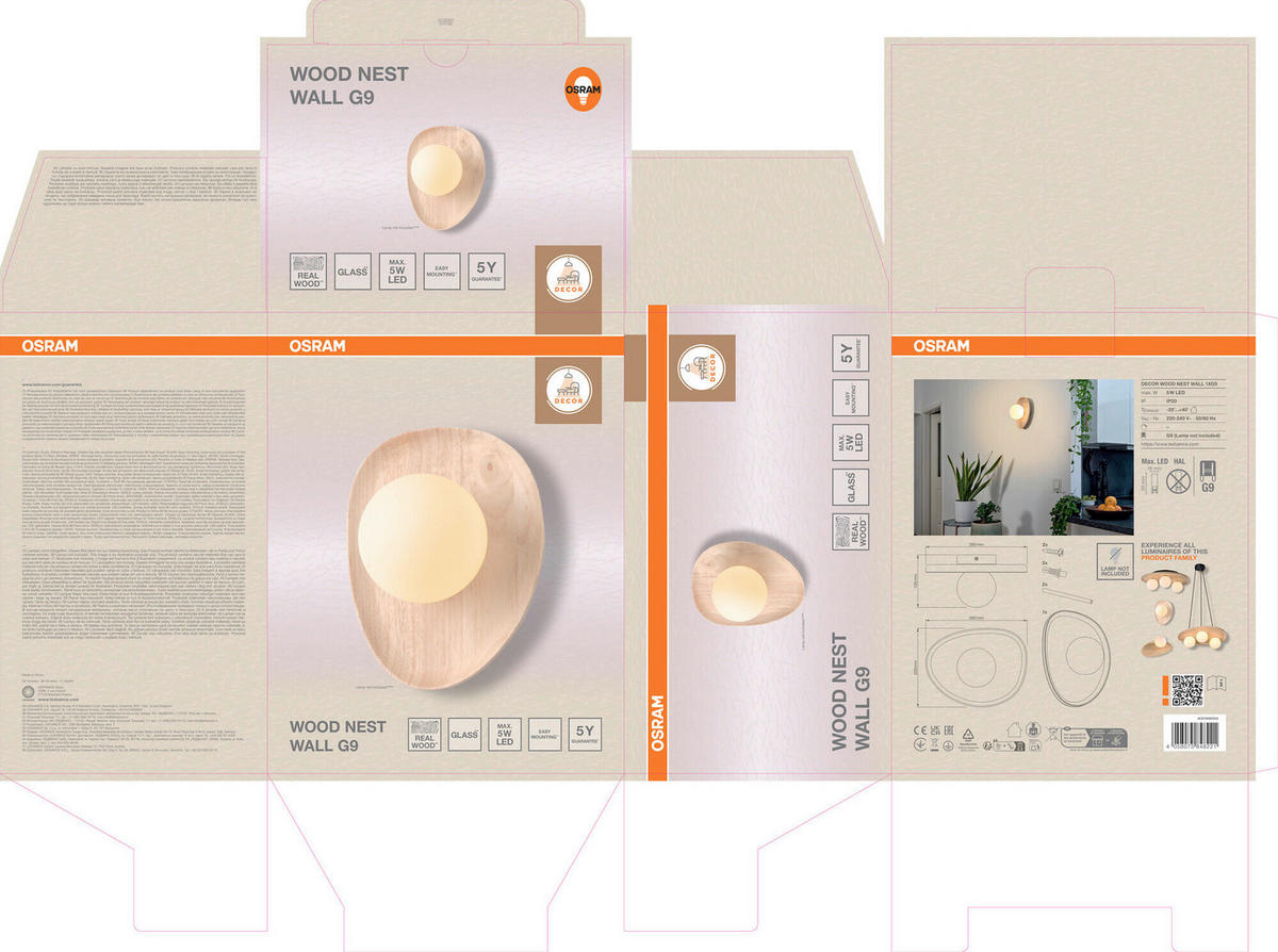 WANDLEUCHTE 20/13,5/26 cm   - Naturfarben, Basics, Glas/Holz (20/13,5/26cm) - Osram