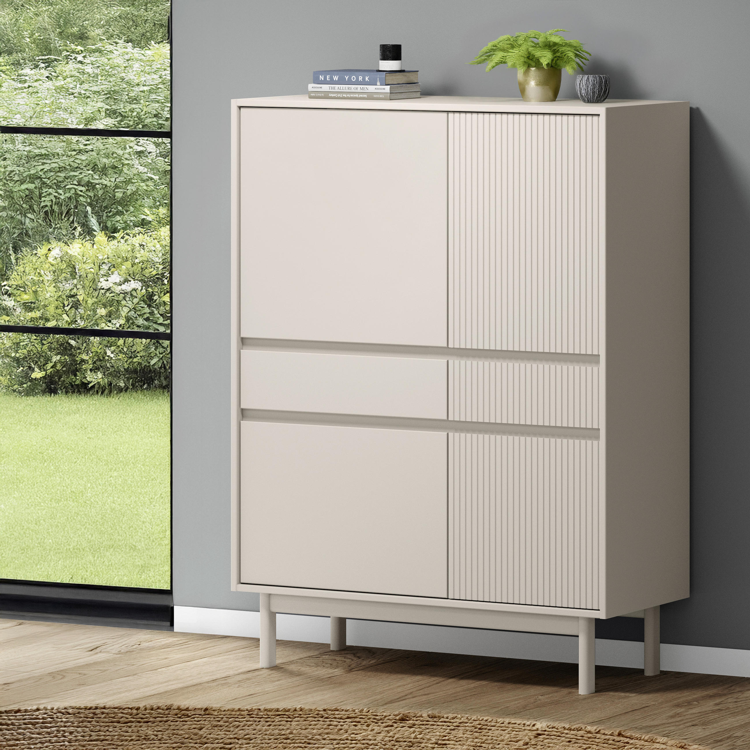 HIGHBOARD  in 102/136/42 cm  - Beige, Design, Holz (102/136/42cm) - Livetastic