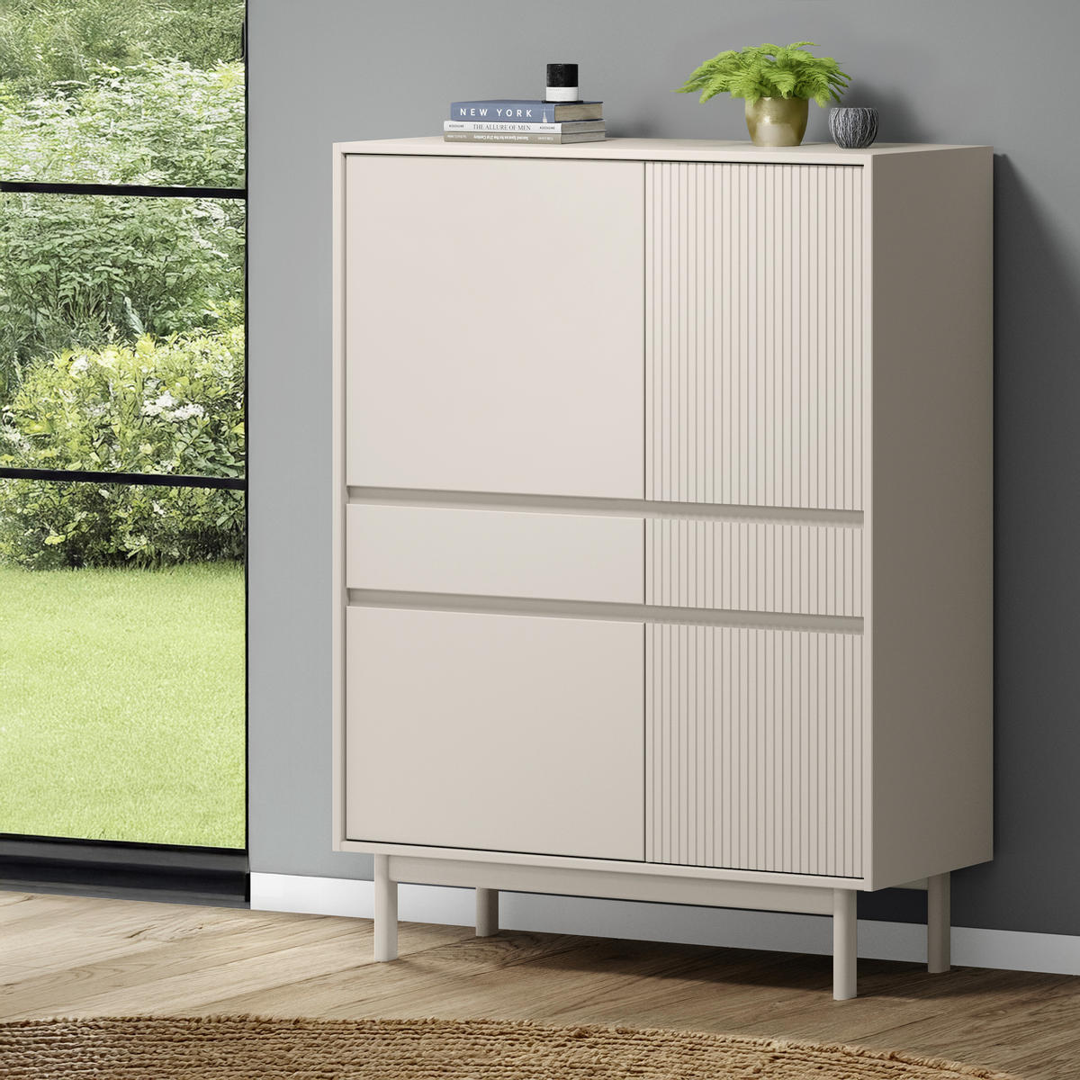 HIGHBOARD  in 102/136/42 cm  - Beige, Design, Holz (102/136/42cm) - Livetastic