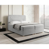 BOXBETT 180/200 cm,  in Grau, gepolstertes Kopfteil, Bettkasten, Topper, H2 + H3 = mittel + fest  - Braun/Grau, MODERN, Holz/Kunststoff (180/200cm) - Livetastic