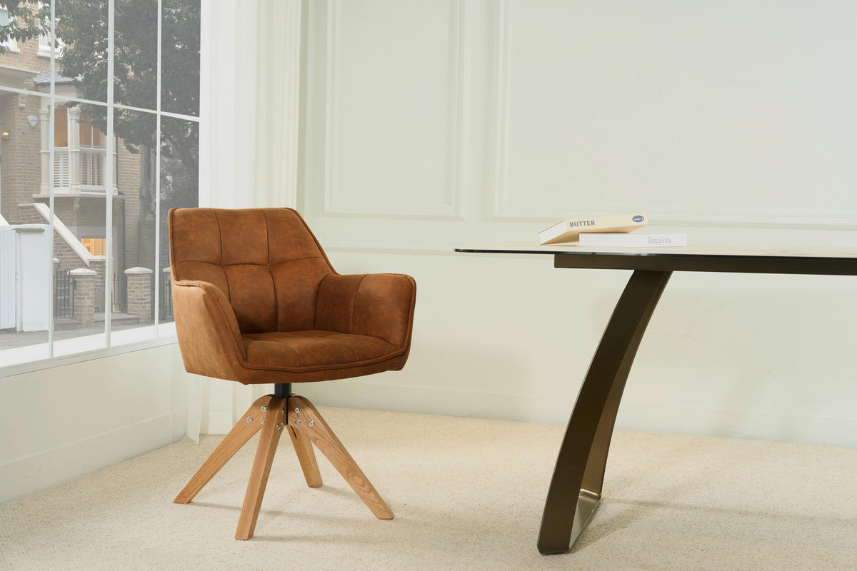 ARMLEHNSTUHL Webstoff  - Eichefarben/Orange, Basics, Holz/Textil (61/85/63cm) - MID.YOU