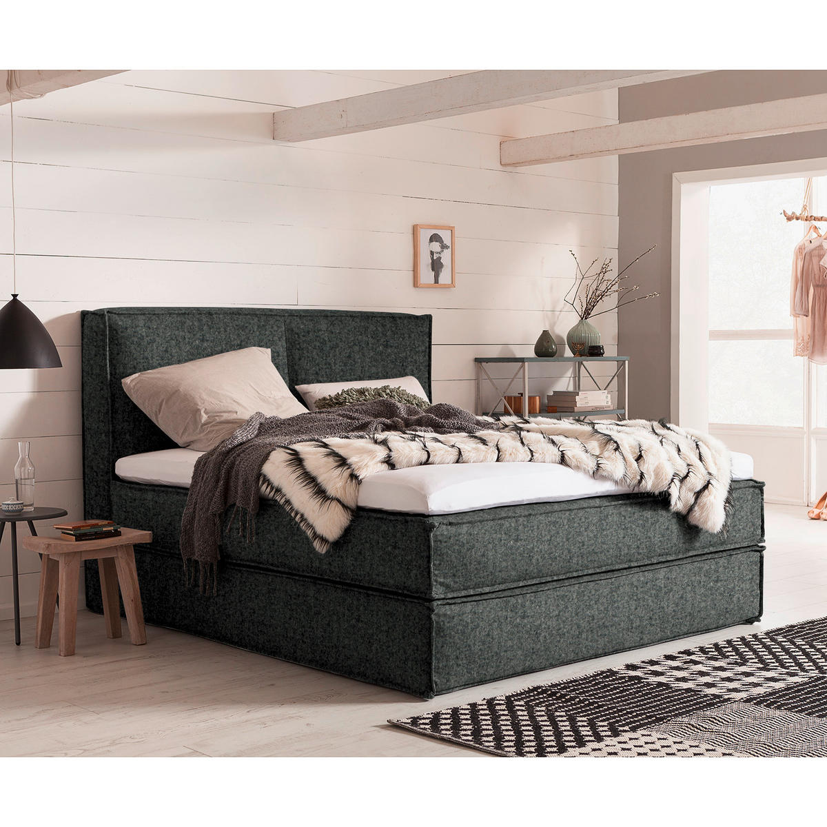 BOXSPRINGBETT 200/220 cm  in Anthrazit  - Anthrazit/Schwarz, Design, Kunststoff/Textil (200/220cm) - home24