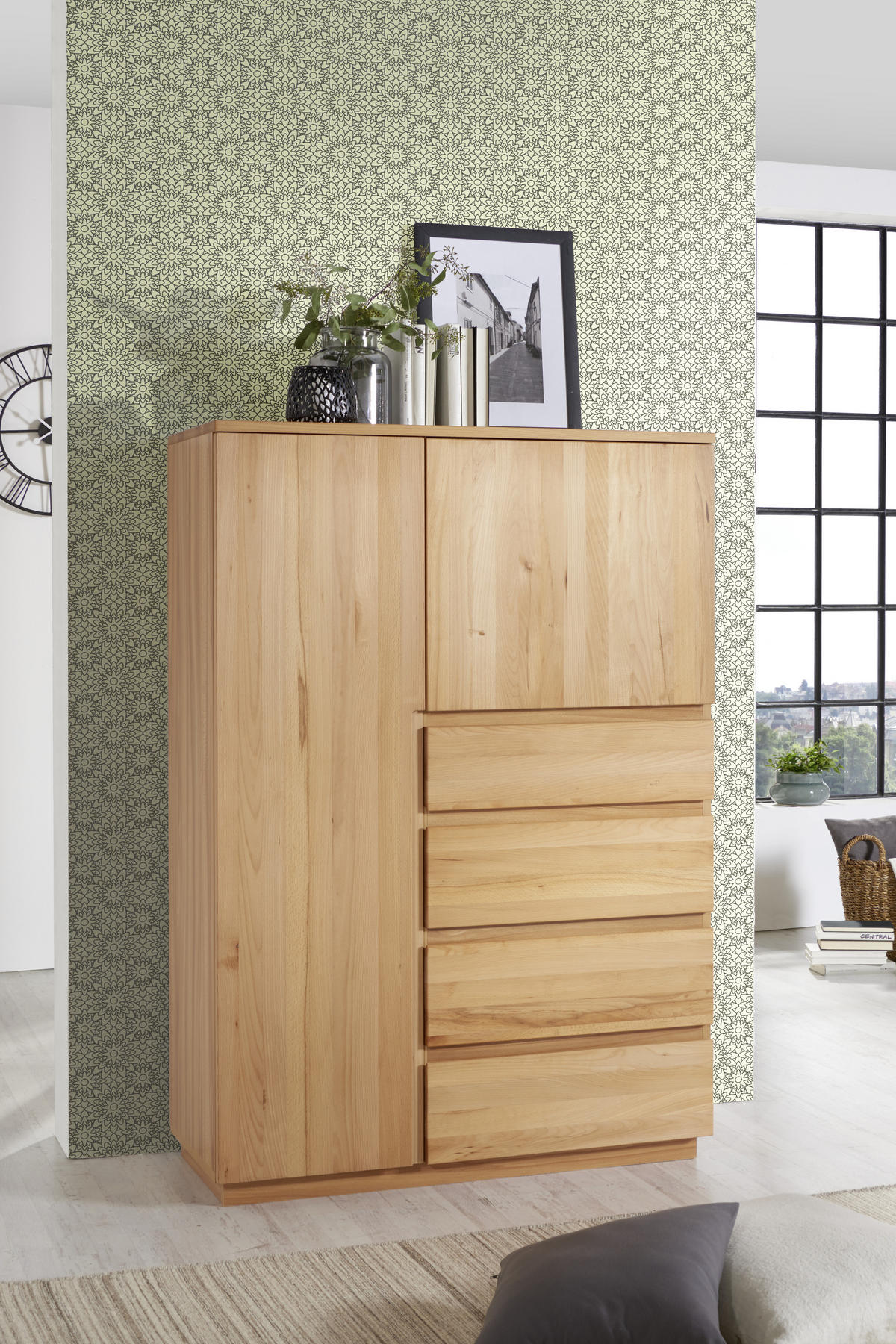 KOMODA, jadrový buk, farba buka, 100/143,1/41 cm - farba buka, Trend, drevo/kompozitné drevo (100/143,1/41cm) - Linea Natura