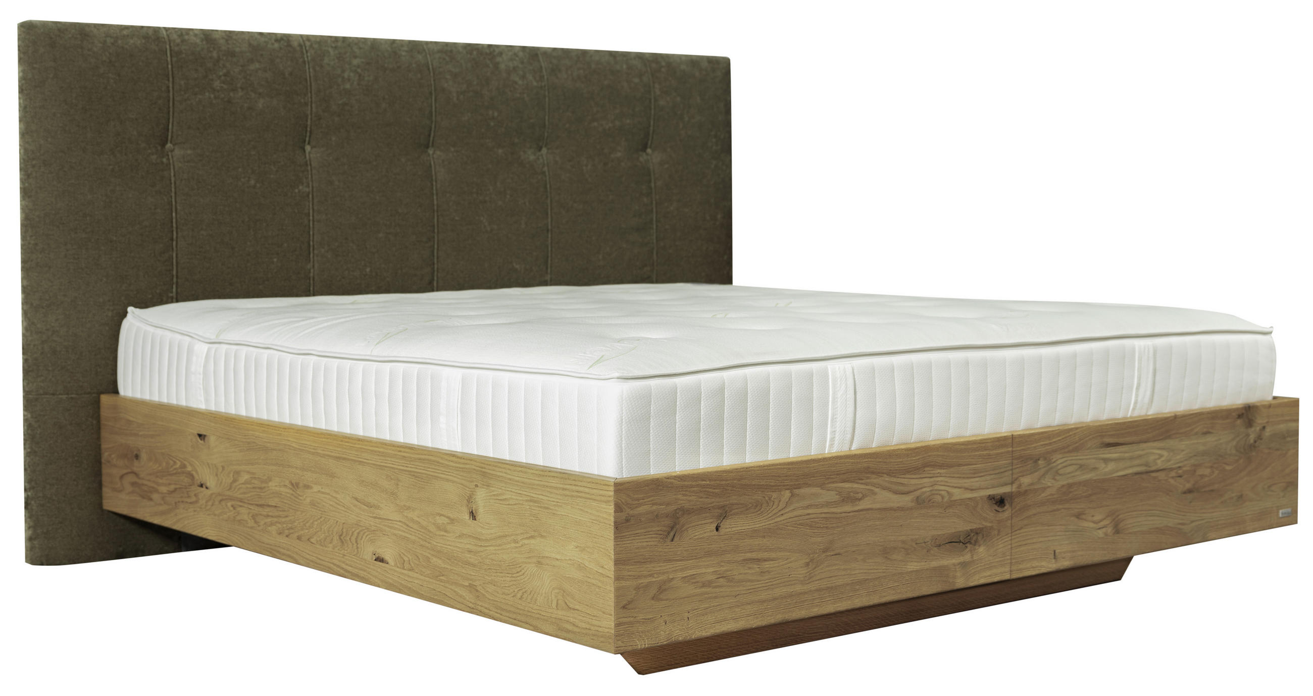 BOXSPRINGBETT 180/200 cm,  in Waldgrün, Wildeiche, Matratze, gepolstertes Kopfteil, unterschiedliche Matratzenhärtegrade je Bettseite, H3 + H4 = fest + sehr fest  - Waldgrün/Wildeiche, Natur, Holz/Textil (180/200cm) - Valnatura