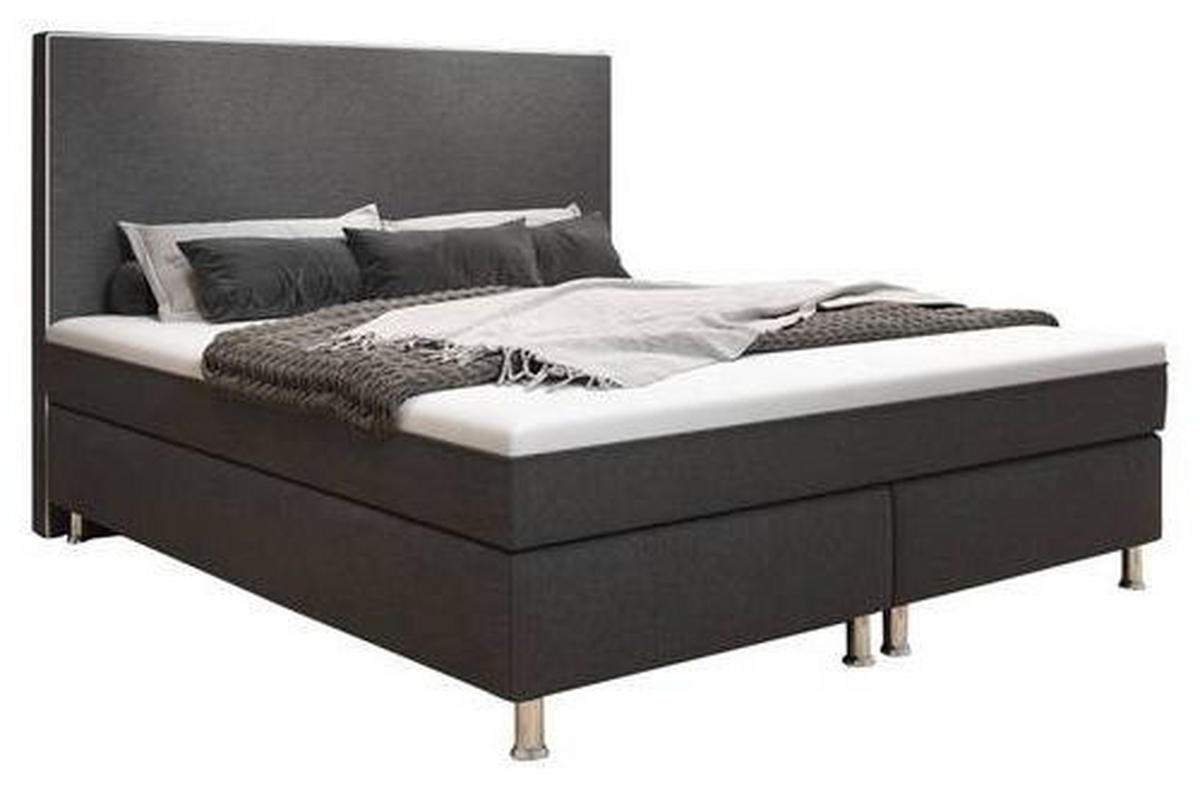 BOXSPRINGBETT 180/200 cm  in Anthrazit  - Anthrazit/Silberfarben, KONVENTIONELL, Textil/Metall (180/200cm) - MID.YOU