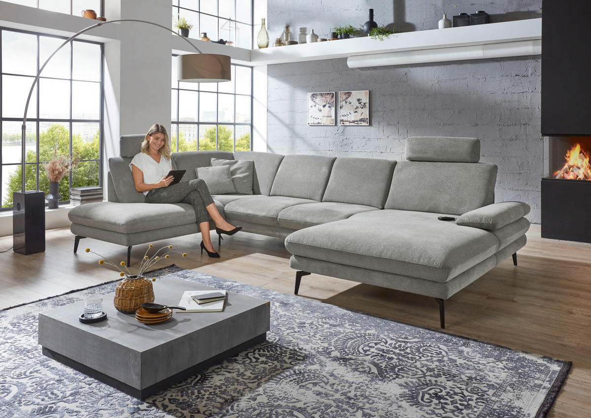 WOHNLANDSCHAFT in Webstoff Grau  - Schwarz/Grau, Design, Textil/Metall (208/344/180cm) - Dieter Knoll