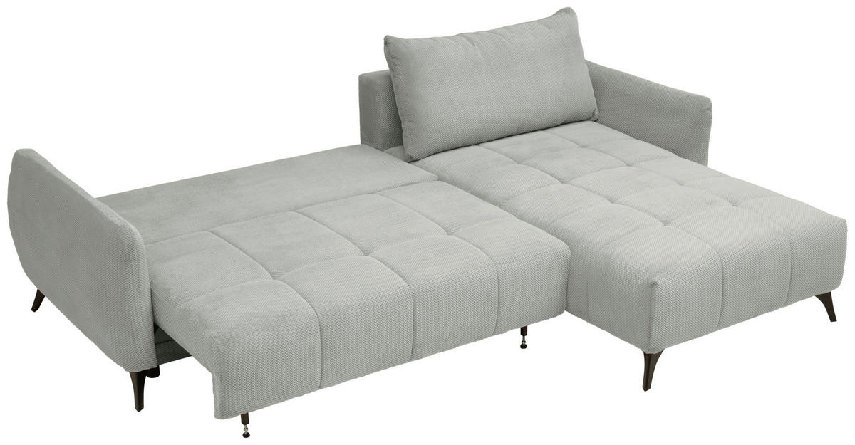 ECKSOFA inkl. Funktionen Hellgrau Struktur, Plüsch  - Hellgrau/Schwarz, Design, Textil/Metall (287/197cm) - Stylife