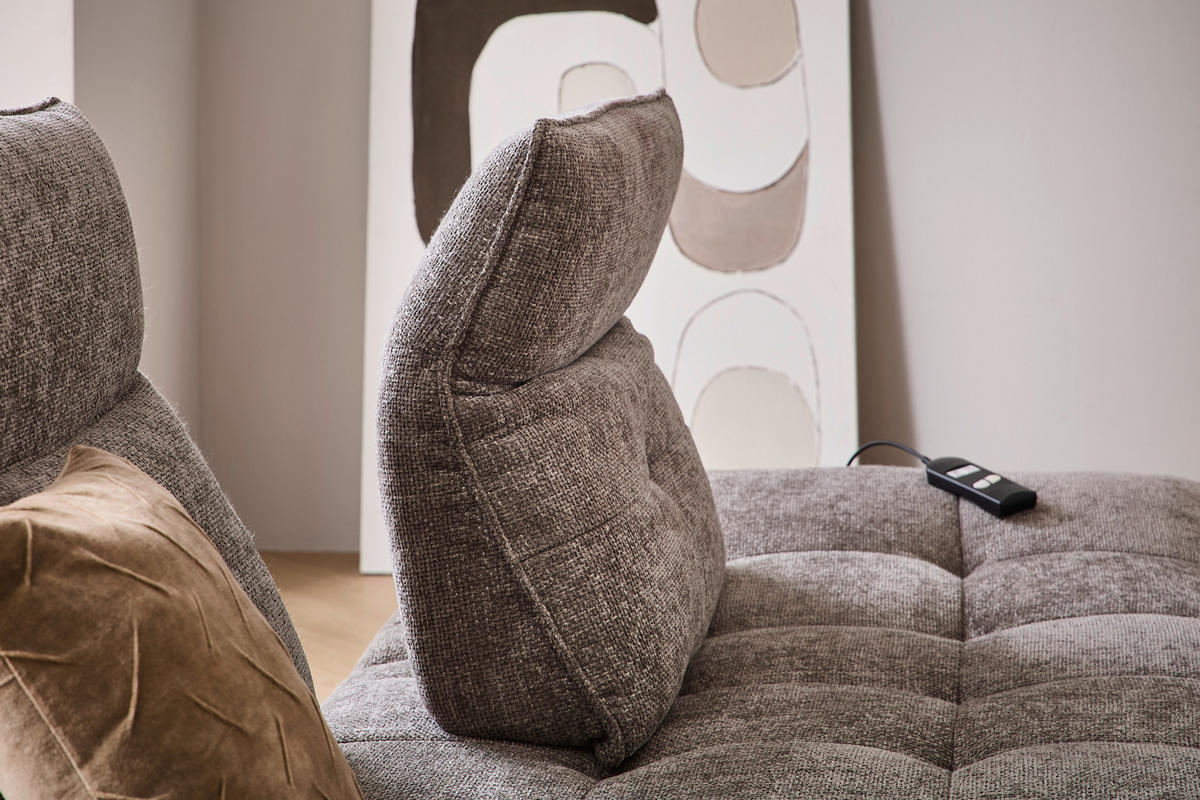 Sofa inkl. Funktionen Chenille Grau  - Schwarz/Grau, Design, Textil/Metall (230/100/100-120cm) - Celina Home