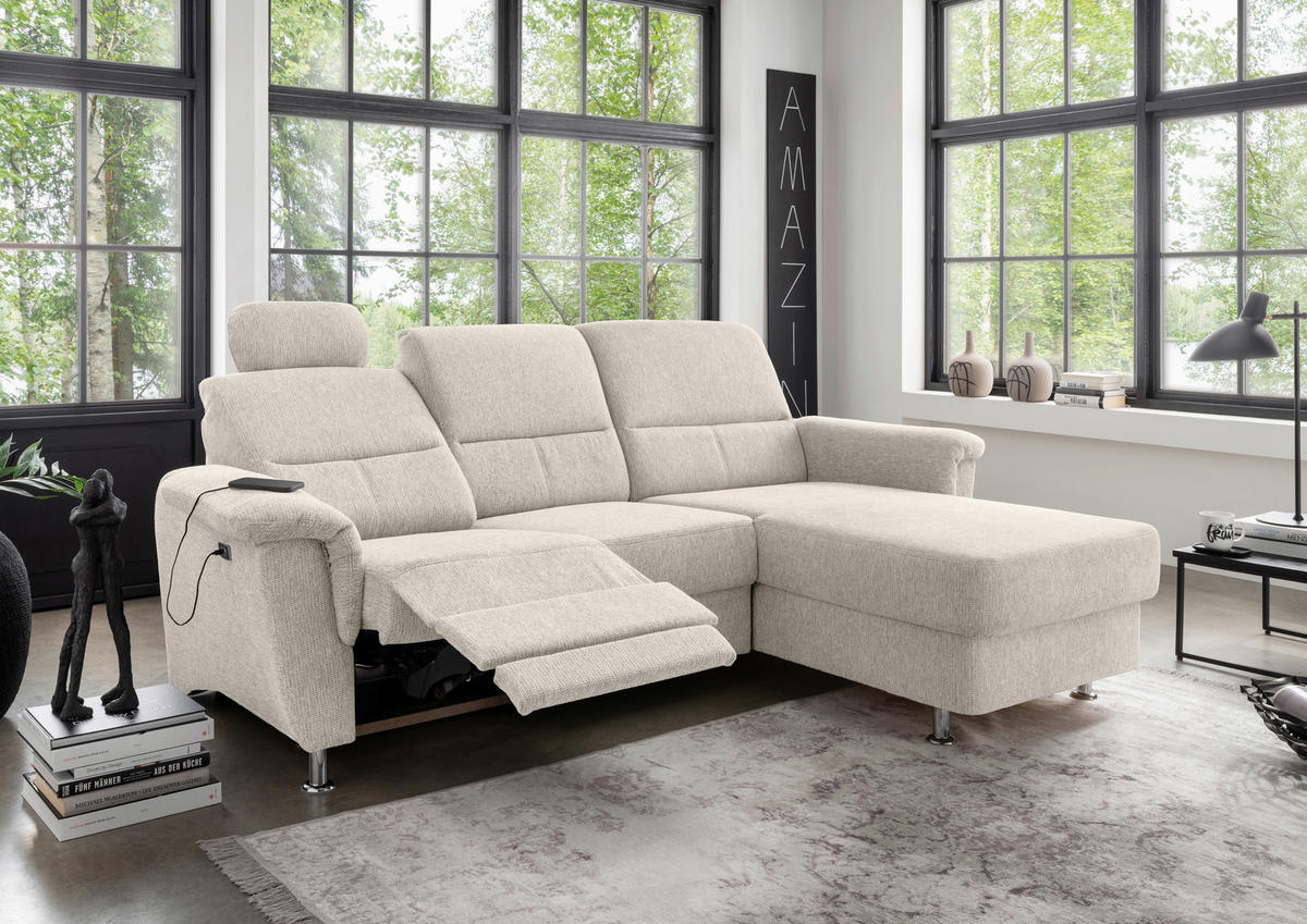 ECKSOFA in Chenille Beige  - Chromfarben/Beige, Modern, Textil/Metall (231/165cm) - Livetastic