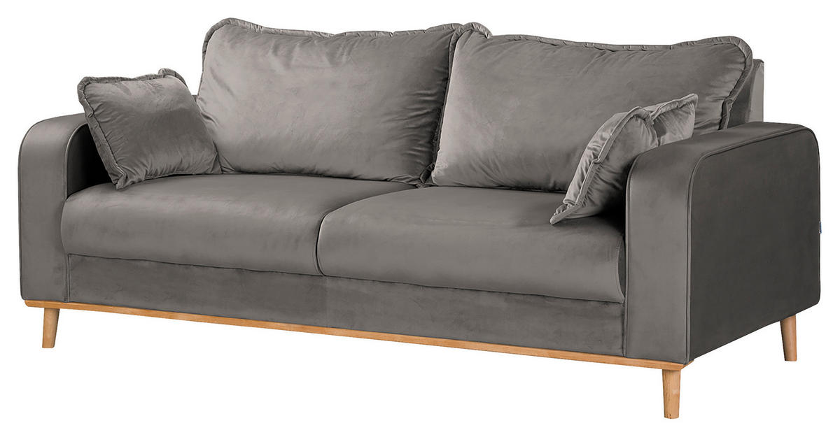 3-SITZER-SOFA in Mikrofaser Grau  - Wengefarben/Grau, Design, Holz/Textil (193/86/87cm) - Livetastic