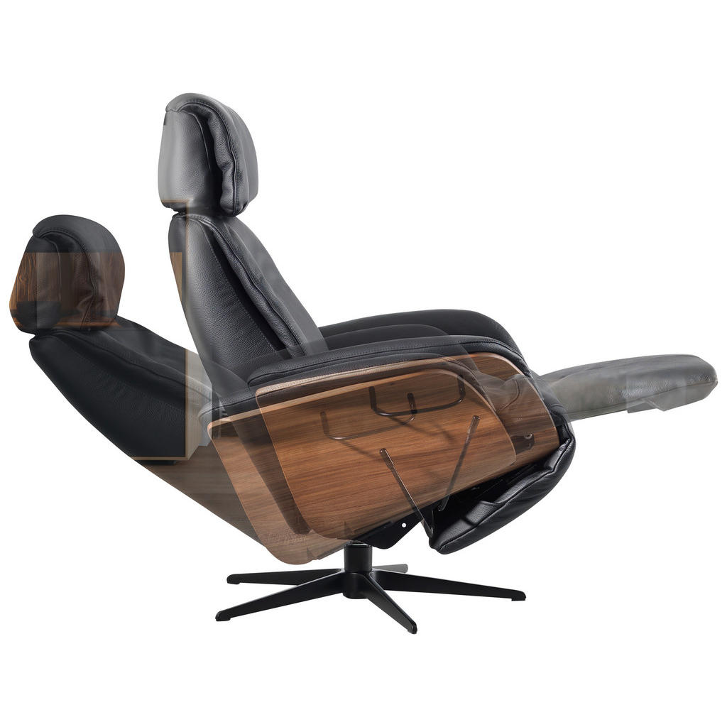 Thumbnail - Welnova Relaxsessel, Schwarz, Leder, Echtleder, Color-Finish-Leder, Nussbaum, 78x104-113x84 cm, Fußauswahl, Lederauswahl...
