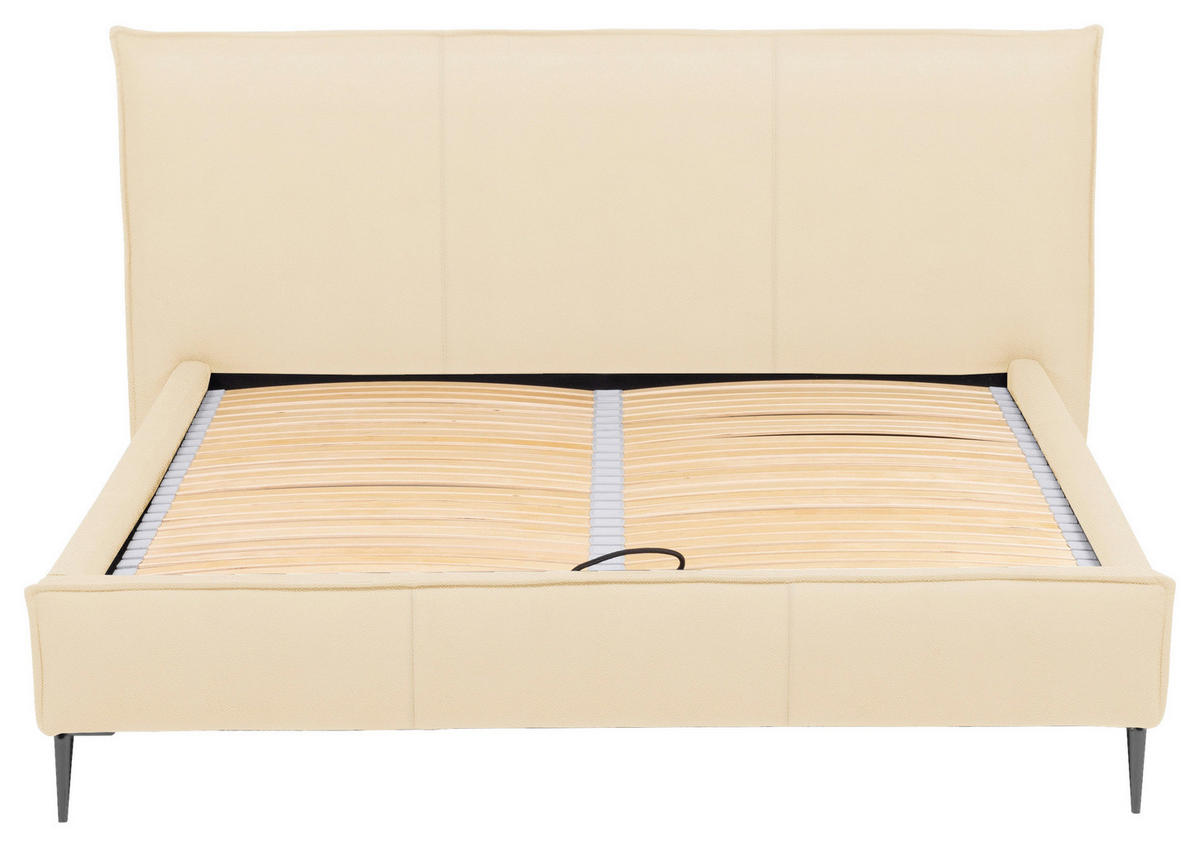 POLSTERBETT 160/200 cm,  in Beige, gepolstertes Kopfteil, Lattenrost, Bettkasten,  - Beige/Schwarzchrom, KONVENTIONELL, Leder/Holz (160/200cm) - Esposa