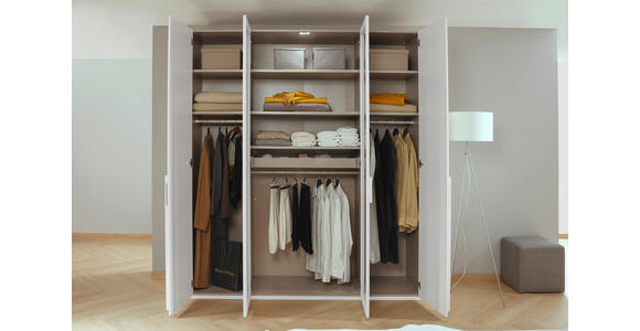 DREHTÜRENSCHRANK 201/235/60 cm 4-türig Weiß, Grau - Weiß/Grau, Trend, Glas/Holzwerkstoff (201/235/60cm) - Novel