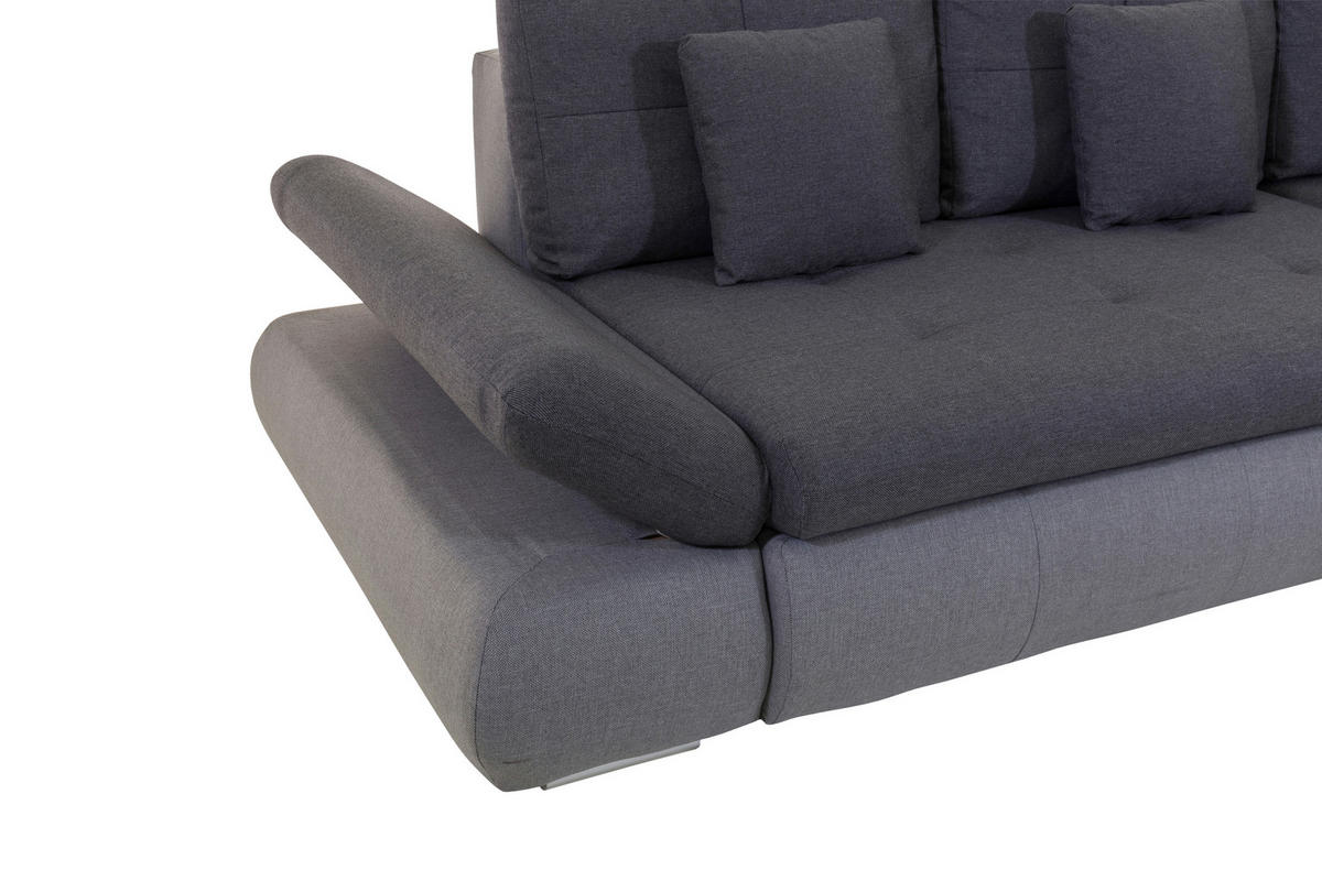 ECKSOFA in Webstoff Anthrazit, Blau  - Chromfarben/Blau, Design, Kunststoff/Textil (302/187cm) - Carryhome