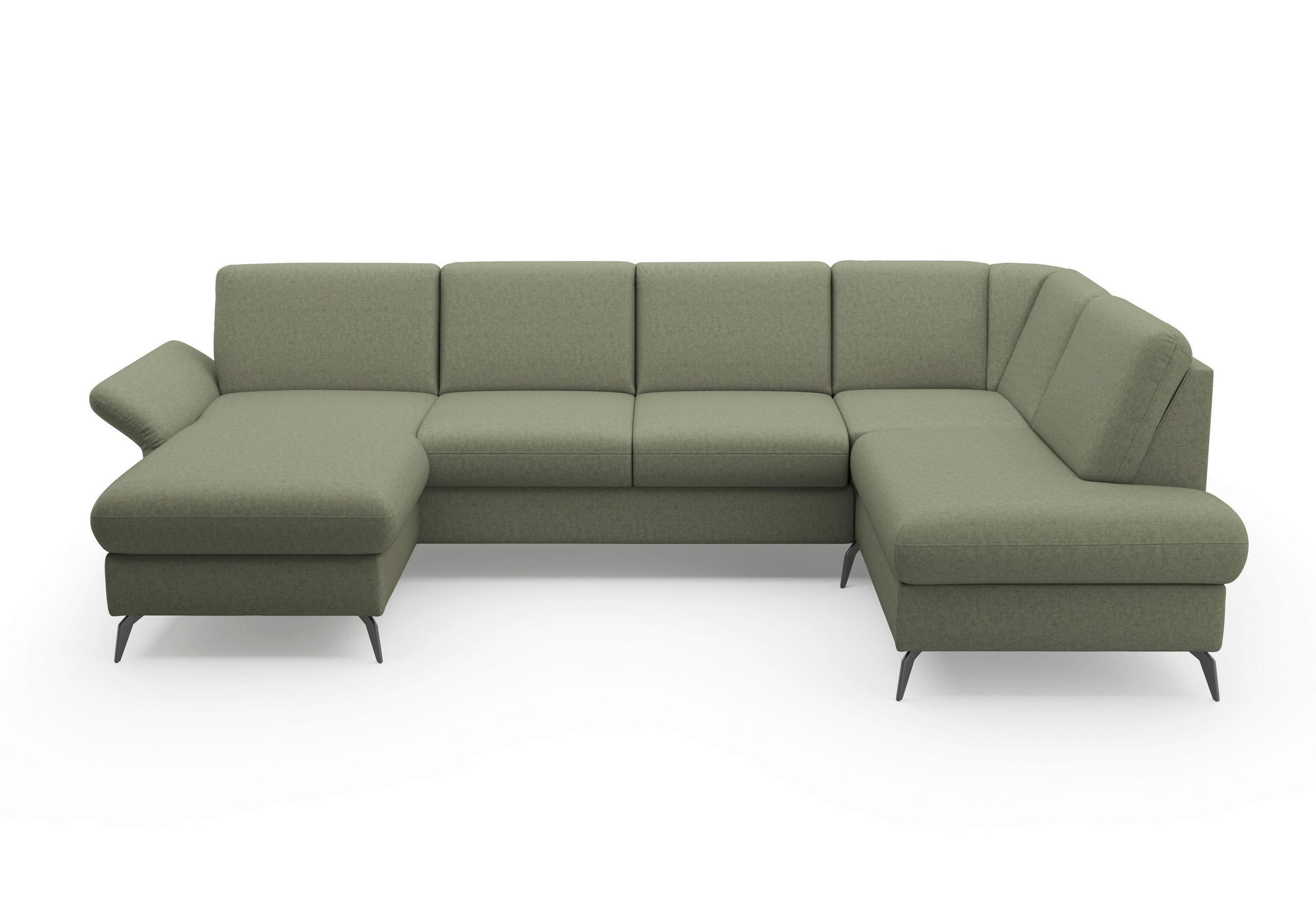 WOHNLANDSCHAFT in Flachgewebe Olivgrün - Schwarz/Olivgrün, Konventionell, Textil/Metall (164/314/195cm) - Sit & More