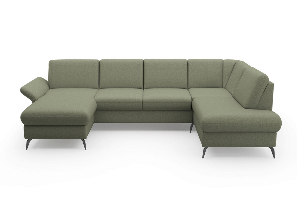 WOHNLANDSCHAFT in Flachgewebe Olivgrün  - Schwarz/Olivgrün, Konventionell, Textil/Metall (164/314/195cm) - Sit & More