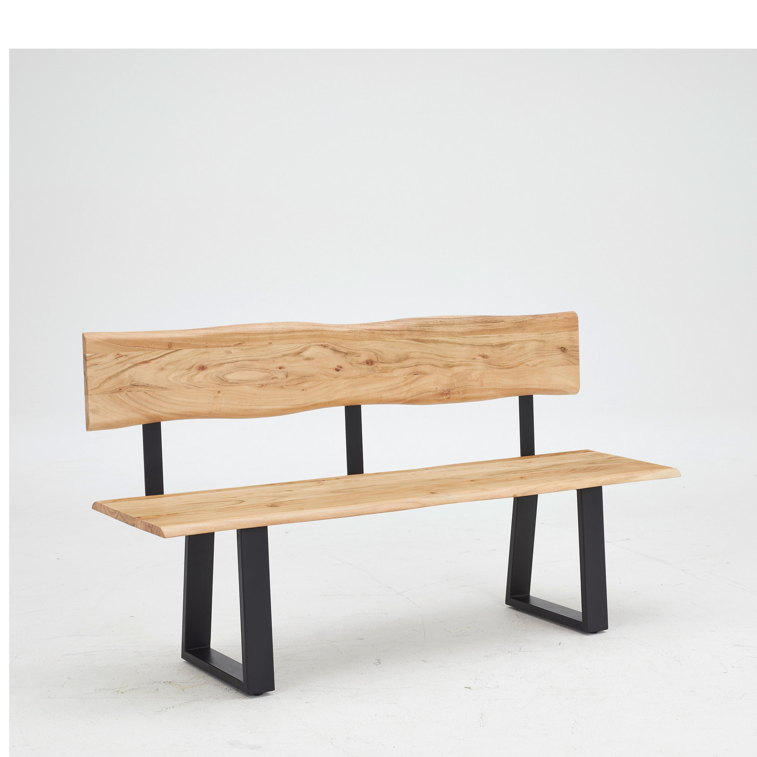 SITZBANK 200/85/50 cm Schwarz, Akaziefarben Akazie vollmassiv  - Schwarz/Akaziefarben, Natur, Holz/Metall (200/85/50cm) - Livetastic
