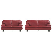 SEDEŽNA GARNITURA rdeča usnje - aluminij/rdeča, Konvencionalno, kovina/usnje (220/87/94cm) - Celina Home