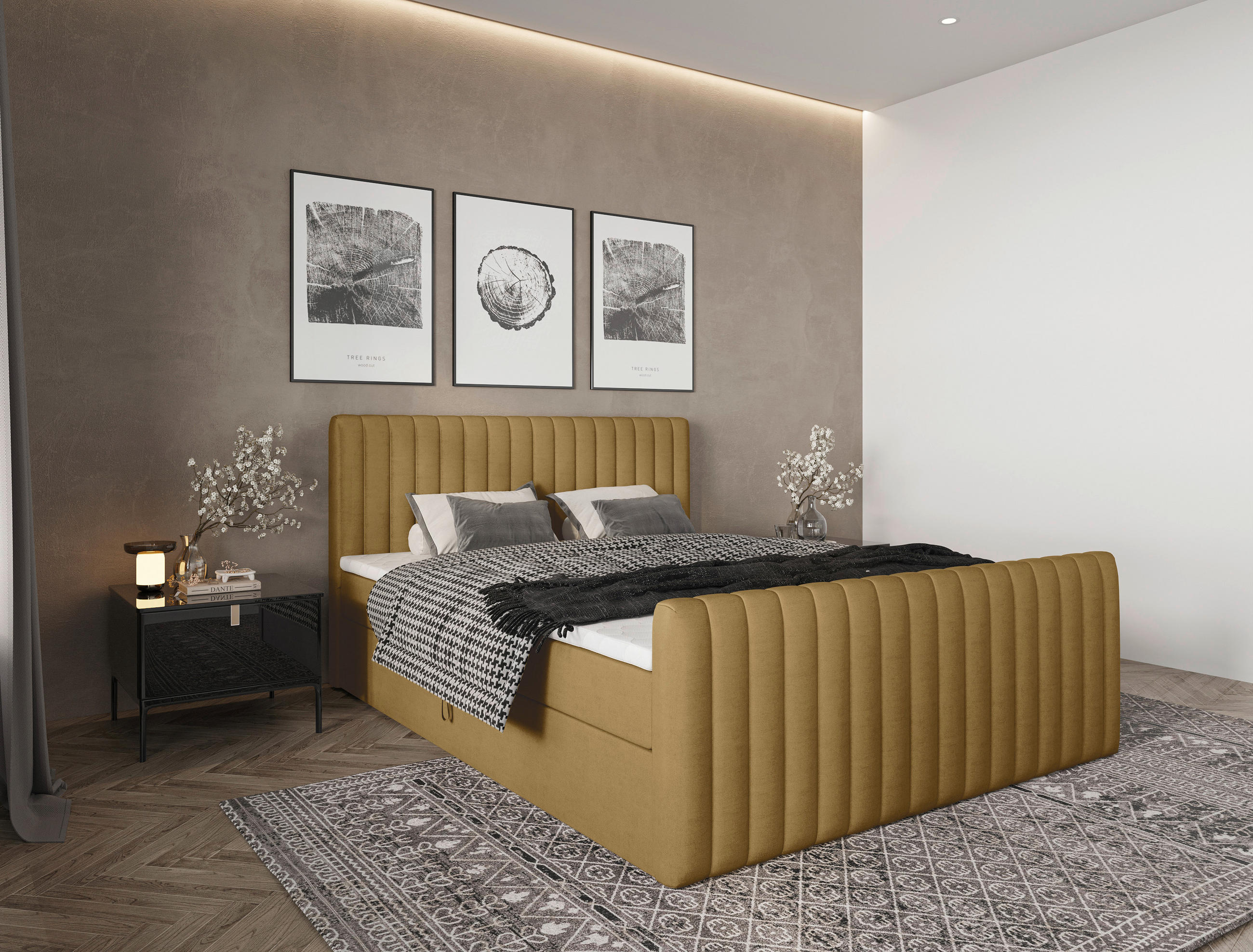 BOXBETT 160/200 cm  Senfgelb  - Senfgelb/Schwarz, Basics, Kunststoff/Textil (160/200cm) - Carryhome