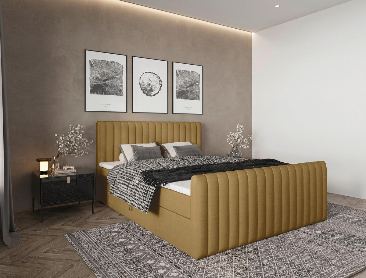 BOXBETT 160/200 cm  in Senfgelb  - Senfgelb/Schwarz, Basics, Kunststoff/Textil (160/200cm) - Carryhome